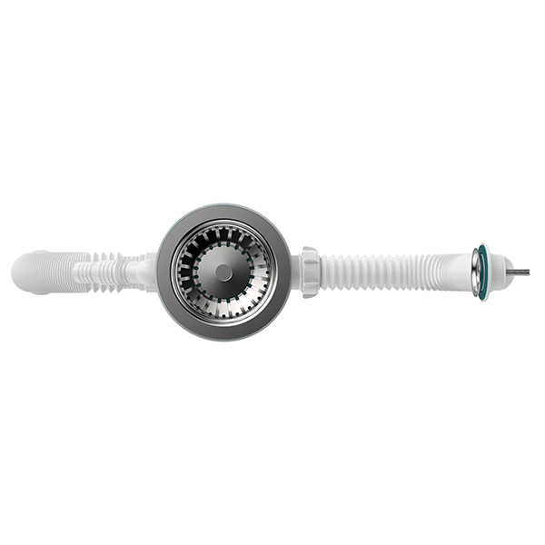 Сифон для мойки Sti B0140, 3 1/2"х40 с круглым переливом, отводом для стир. маш. и гофротрубой 40x40-50