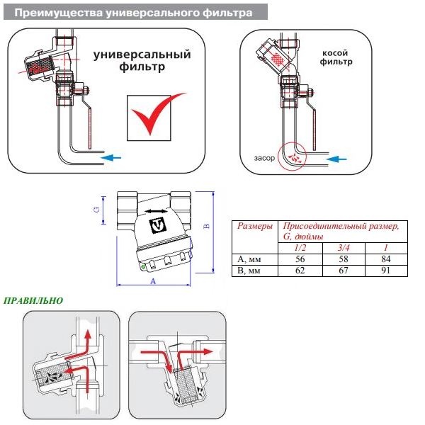 Фильтр универсальный Valtec VT.386.N.04, 1/2"