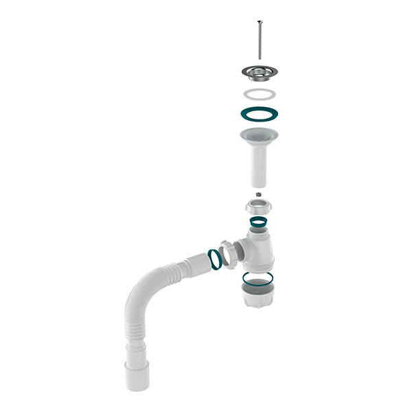 Сифон для кухни малый Sti S0515, 1 1/2"х40 с удлиненной горловиной с гофротрубой 40х40-50