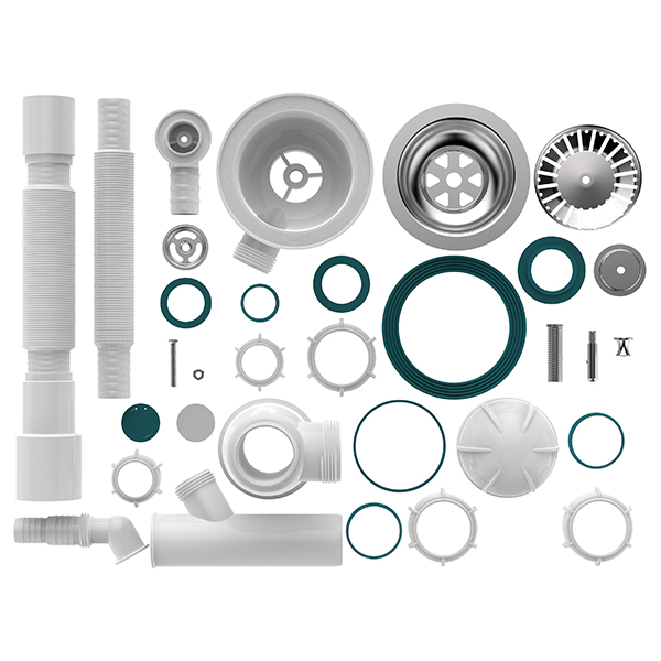 Сифон для мойки Sti B0140, 3 1/2"х40 с круглым переливом, отводом для стир. маш. и гофротрубой 40x40-50