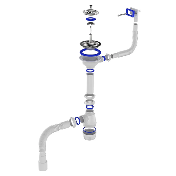 Сифон для мойки Sti B0148, 3 1/2"х40 с прямоугольным переливом и гофротрубой 40х40-50