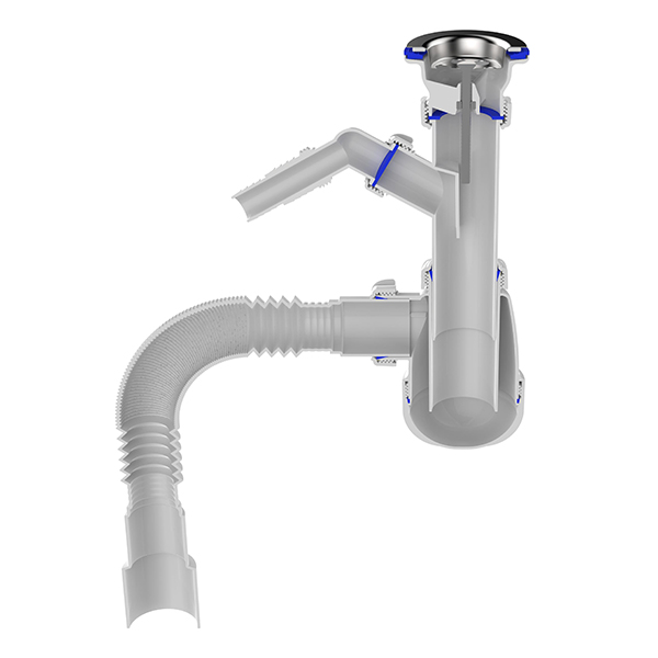 Сифон для кухни Sti B1025, 1 1/2"х40 с отводом для стир. маш. с гофротрубой 40х50
