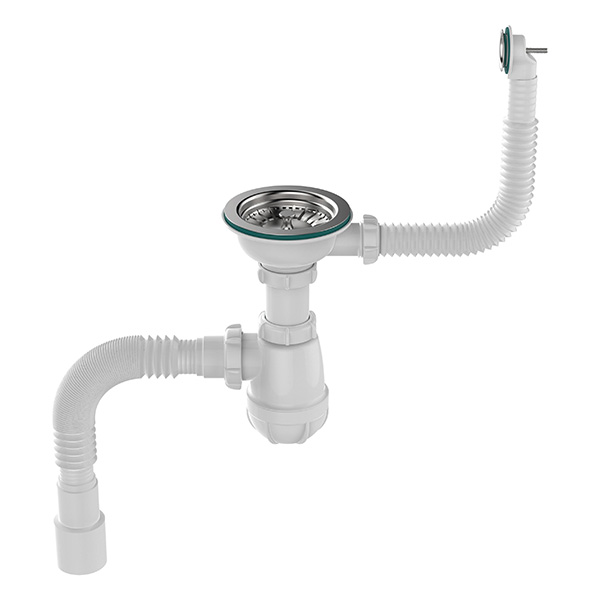 Сифон для мойки Sti B0139, 3 1/2"х40 с круглым переливом с гофротрубой 40х40-50