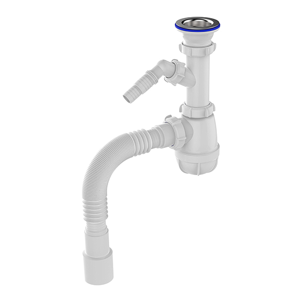 Сифон для кухни Sti B1025, 1 1/2"х40 с отводом для стир. маш. с гофротрубой 40х50