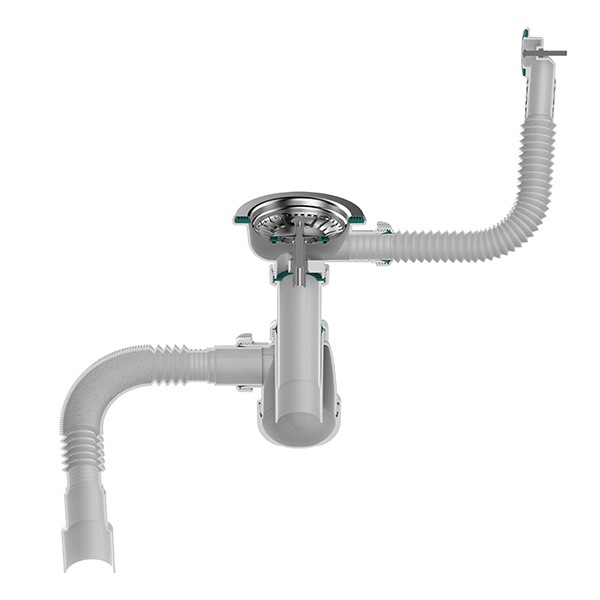 Сифон для мойки Sti B0139, 3 1/2"х40 с круглым переливом с гофротрубой 40х40-50