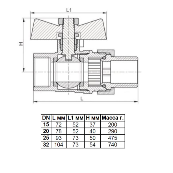 Кран шаровой Skat sti 1/2" накидная гайка с полусгоном, бабочка
