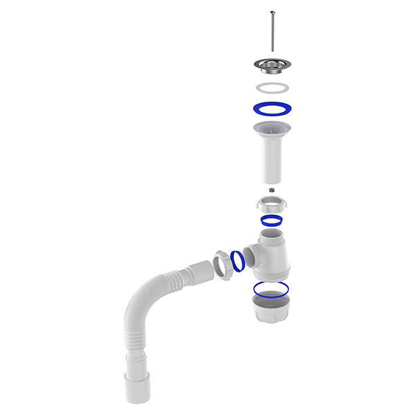 Сифон для раковины Sti B0515, 1 1/2"х40 с удлиненной горловиной с гофротрубой 40х40-50