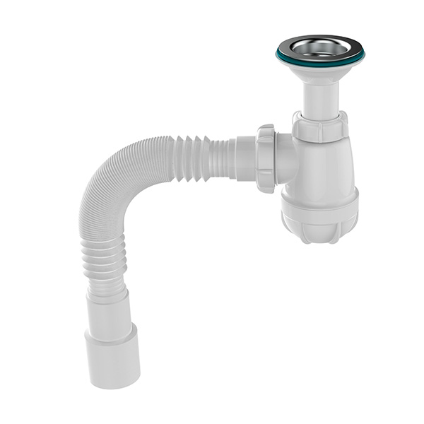 Сифон для кухни малый Sti S0515, 1 1/2"х40 с удлиненной горловиной с гофротрубой 40х40-50