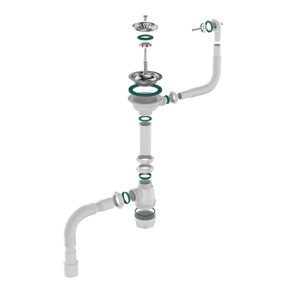 Сифон для мойки Sti B0139, 3 1/2"х40 с круглым переливом с гофротрубой 40х40-50