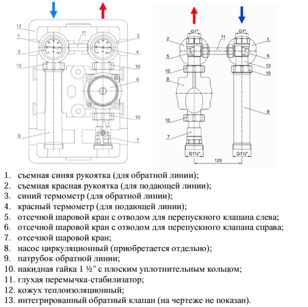 Насосная группа с прямым контуром Valfex VF.155.NG.01, без насоса, в теплоизоляции