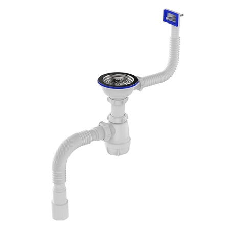Сифон для мойки Sti B0148, 3 1/2"х40 с прямоугольным переливом и гофротрубой 40х40-50